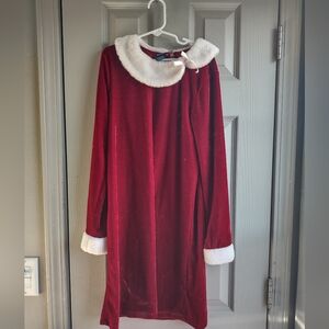 Girls Size 10/12 Santa-like Dress Red Velvet, White Trim